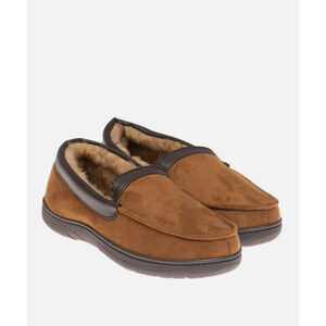 HAGGAR Men Faux Sued Slip On Loafer Slippers Tan Size M